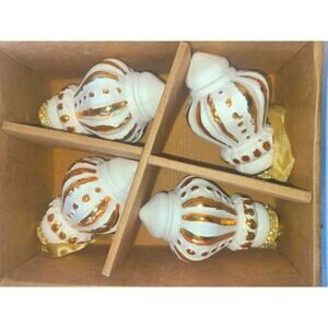 Large Gold White Wash Glass Christmas Ornaments 5” Set 4